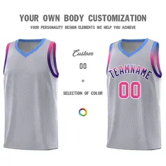 Gray Light Blue Wave Pattern Basketball Jersey 3