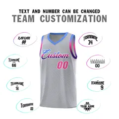 Gray Light Blue Wave Pattern Basketball Jersey 4