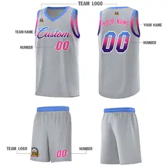 Gray Light Blue Wave Pattern Basketball Jersey 5