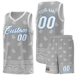 Gray Light Gray Cashew Pattern Basketball Jersey