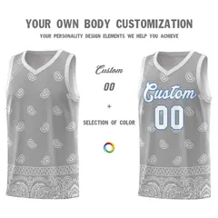 Gray Light Gray Cashew Pattern Basketball Jersey 10