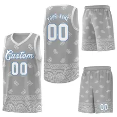 Gray Light Gray Cashew Pattern Basketball Jersey 13