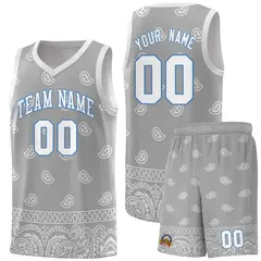 Gray Light Gray Cashew Pattern Basketball Jersey 15