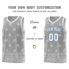 Gray Light Gray Cashew Pattern Basketball Jersey 17