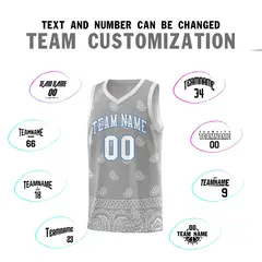 Gray Light Gray Cashew Pattern Basketball Jersey 18
