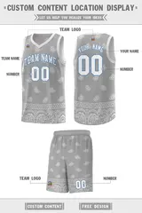 Gray Light Gray Cashew Pattern Basketball Jersey 19