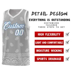Gray Light Gray Cashew Pattern Basketball Jersey 2