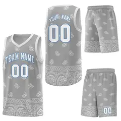 Gray Light Gray Cashew Pattern Basketball Jersey 20