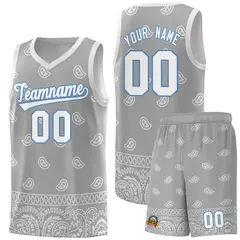 Gray Light Gray Cashew Pattern Basketball Jersey 22
