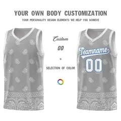 Gray Light Gray Cashew Pattern Basketball Jersey 24