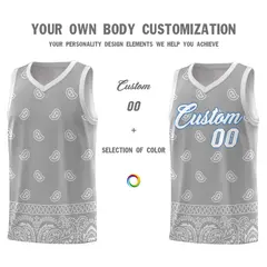 Gray Light Gray Cashew Pattern Basketball Jersey 3