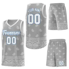 Gray Light Gray Cashew Pattern Basketball Jersey 34