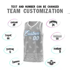 Gray Light Gray Cashew Pattern Basketball Jersey 4