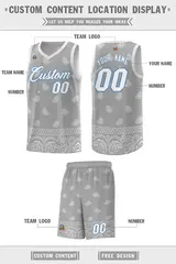 Gray Light Gray Cashew Pattern Basketball Jersey 5