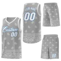 Gray Light Gray Cashew Pattern Basketball Jersey 6
