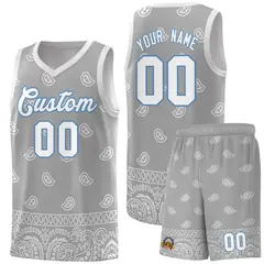 Gray Light Gray Cashew Pattern Basketball Jersey 8