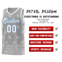 Gray Light Gray Cashew Pattern Basketball Jersey 9