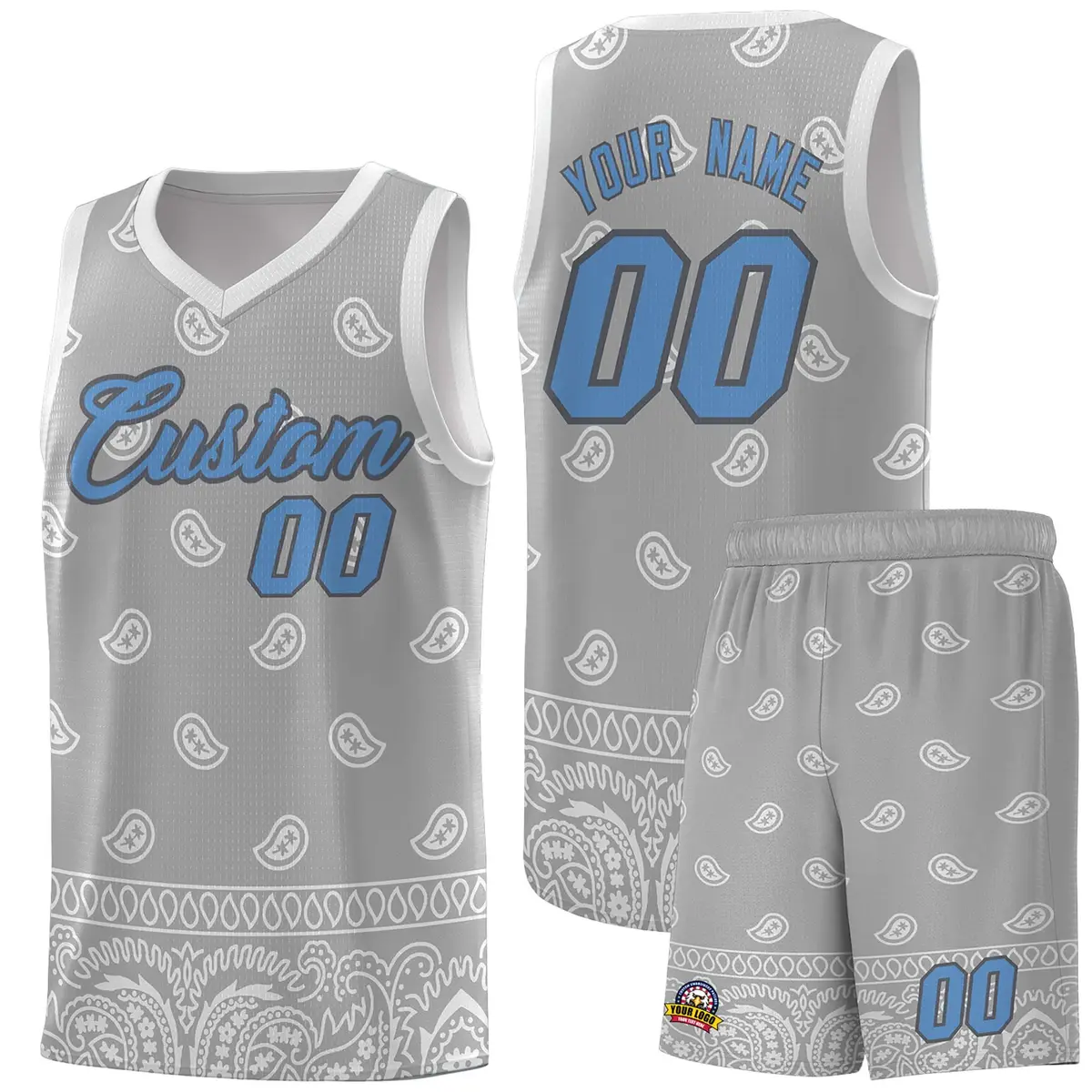 Gray Light Gray Cashew Pattern Basketball Jersey