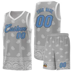 Gray Light Gray Cashew Pattern Basketball Jersey 1