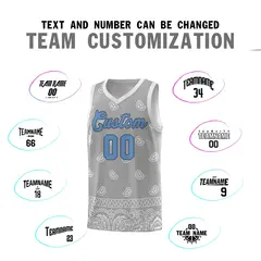 Gray Light Gray Cashew Pattern Basketball Jersey 11