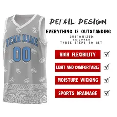 Gray Light Gray Cashew Pattern Basketball Jersey 16