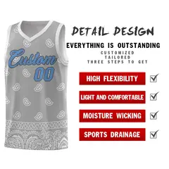 Gray Light Gray Cashew Pattern Basketball Jersey 2