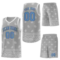 Gray Light Gray Cashew Pattern Basketball Jersey 20