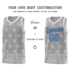 Gray Light Gray Cashew Pattern Basketball Jersey 24