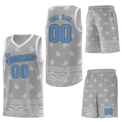 Gray Light Gray Cashew Pattern Basketball Jersey 27