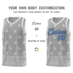 Gray Light Gray Cashew Pattern Basketball Jersey 3