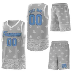 Gray Light Gray Cashew Pattern Basketball Jersey 34