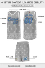 Gray Light Gray Cashew Pattern Basketball Jersey 5