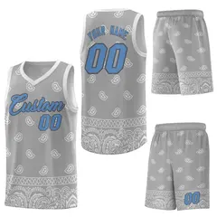 Gray Light Gray Cashew Pattern Basketball Jersey 6