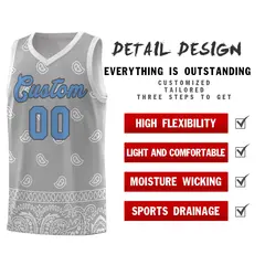 Gray Light Gray Cashew Pattern Basketball Jersey 9