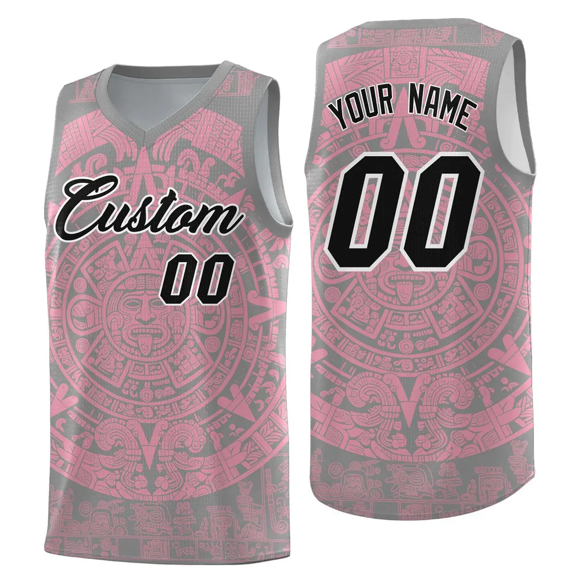 Gray Light Pink Aztec Sun Stone Graffiti Breathable Basketball Jersey