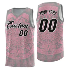 Gray Light Pink Aztec Sun Stone Graffiti Breathable Basketball Jersey 1