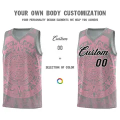 Gray Light Pink Aztec Sun Stone Graffiti Breathable Basketball Jersey 3