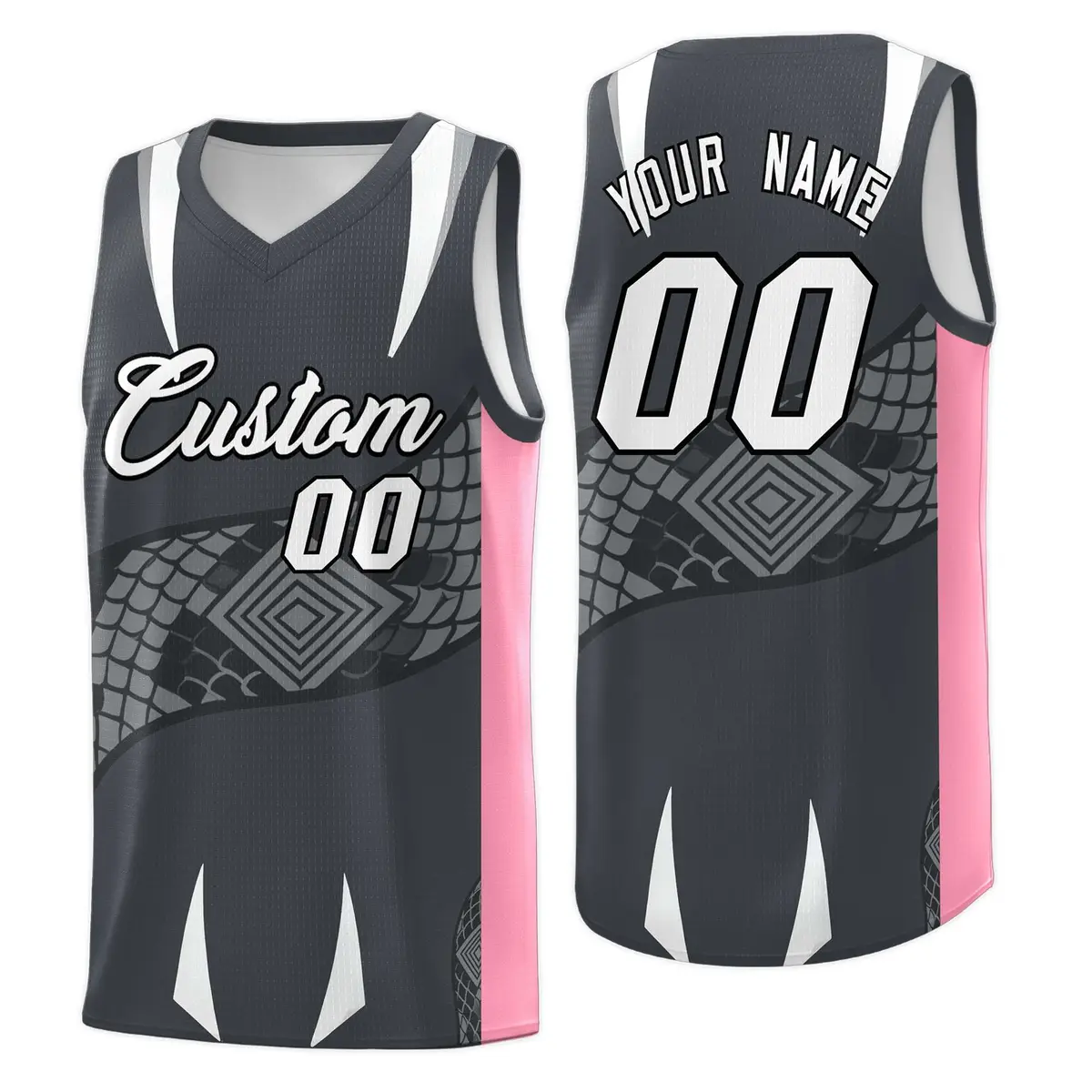 Gray Light Pink Snake Scale Venomous Fang Graffiti Basketball Jersey