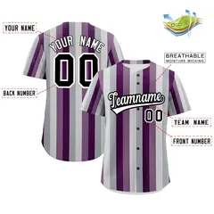 Gray Light Purple Purple Pride Month Color Block Baseball Jersey 2