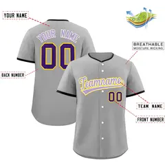 Gray Light Purple White Classic Baseball Uniform 2