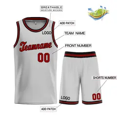 Gray Maroon-Black Classic Sets Basketball Uniform Jersey 3