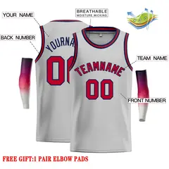 Gray Maroon-Navy Classic Casual Basketball Jersey 2