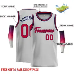 Gray Maroon-Navy Classic Casual Basketball Jersey 2