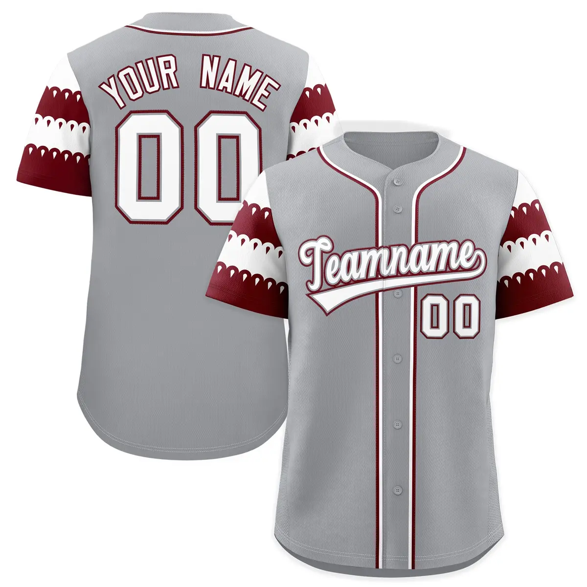 Gray Maroon White Flag Lace Sleeve Baseball Jersey