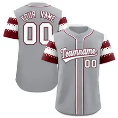 Gray Maroon White Flag Lace Sleeve Baseball Jersey 1
