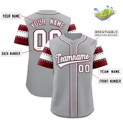 Gray Maroon White Flag Lace Sleeve Baseball Jersey 2