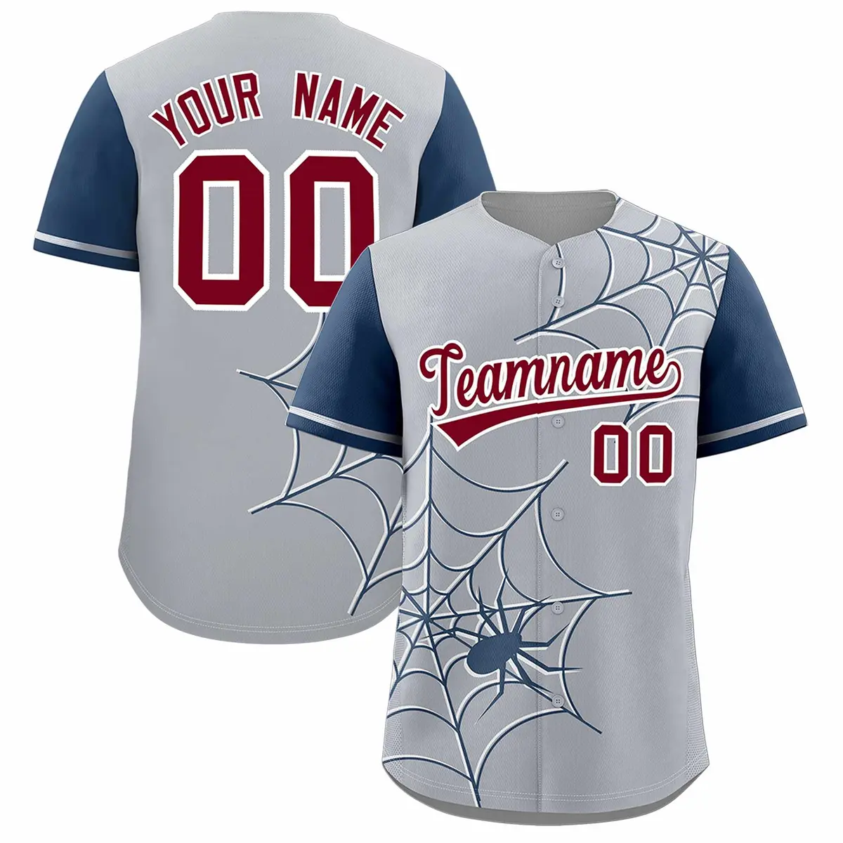 Gray Midnight Blue Spider Web Raglan Baseball Jersey