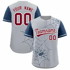 Gray Midnight Blue Spider Web Raglan Baseball Jersey