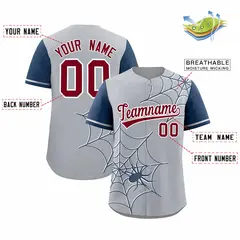 Gray Midnight Blue Spider Web Raglan Baseball Jersey 2