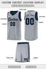 Gray Midnight Green Chest Slash Pattern Basketball Jersey 3